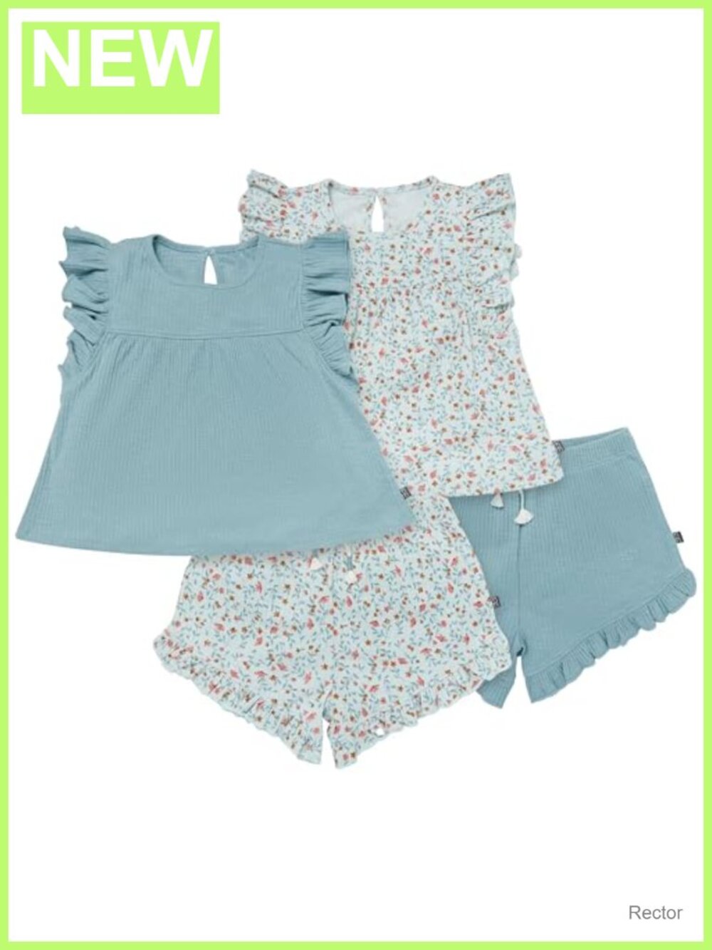 Toddler Girls 4-Piece Flutter Sleeve Top and Ruffle Short Set